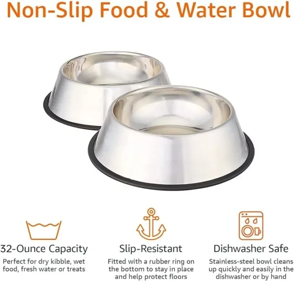 Stainless Steel Pet Dog Water And Food Bowl 2-Pack for small and medium breeds - Savings With Style