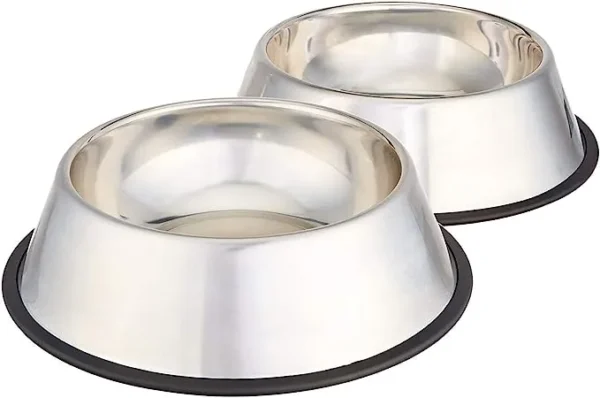 Stainless Steel Pet Dog Water And Food Bowl, Non-Skid, 2-Pack - Savings With Style