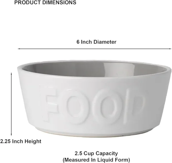 Dog Food Bowl Handmade 100 Ceramic Durable for cats and small to medium dogs by PetRageous 14013 Back to Basics Dishwasher and Microwave Safe 6-Inch Diameter 2.25-Inch Tall 2.5-Cup white durable
